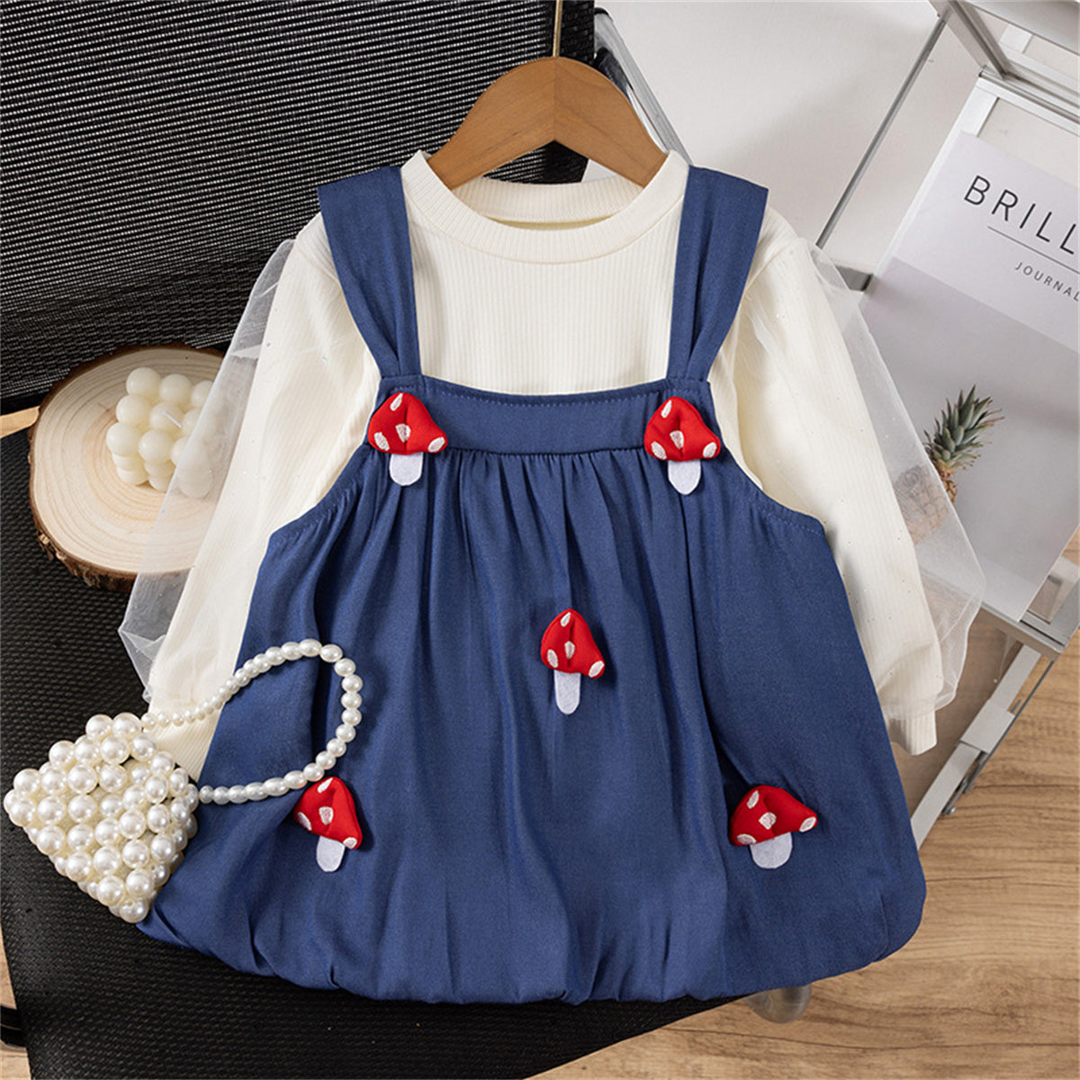 Baby girl autumn mushroom sling two piece dress