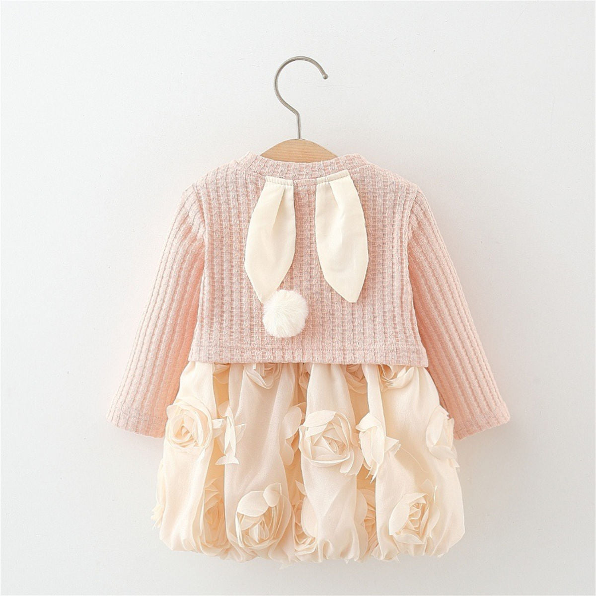 Girls Spring and Autumn Knitted Cardigan + Rose Bud Princess Skirt Two-piece Set