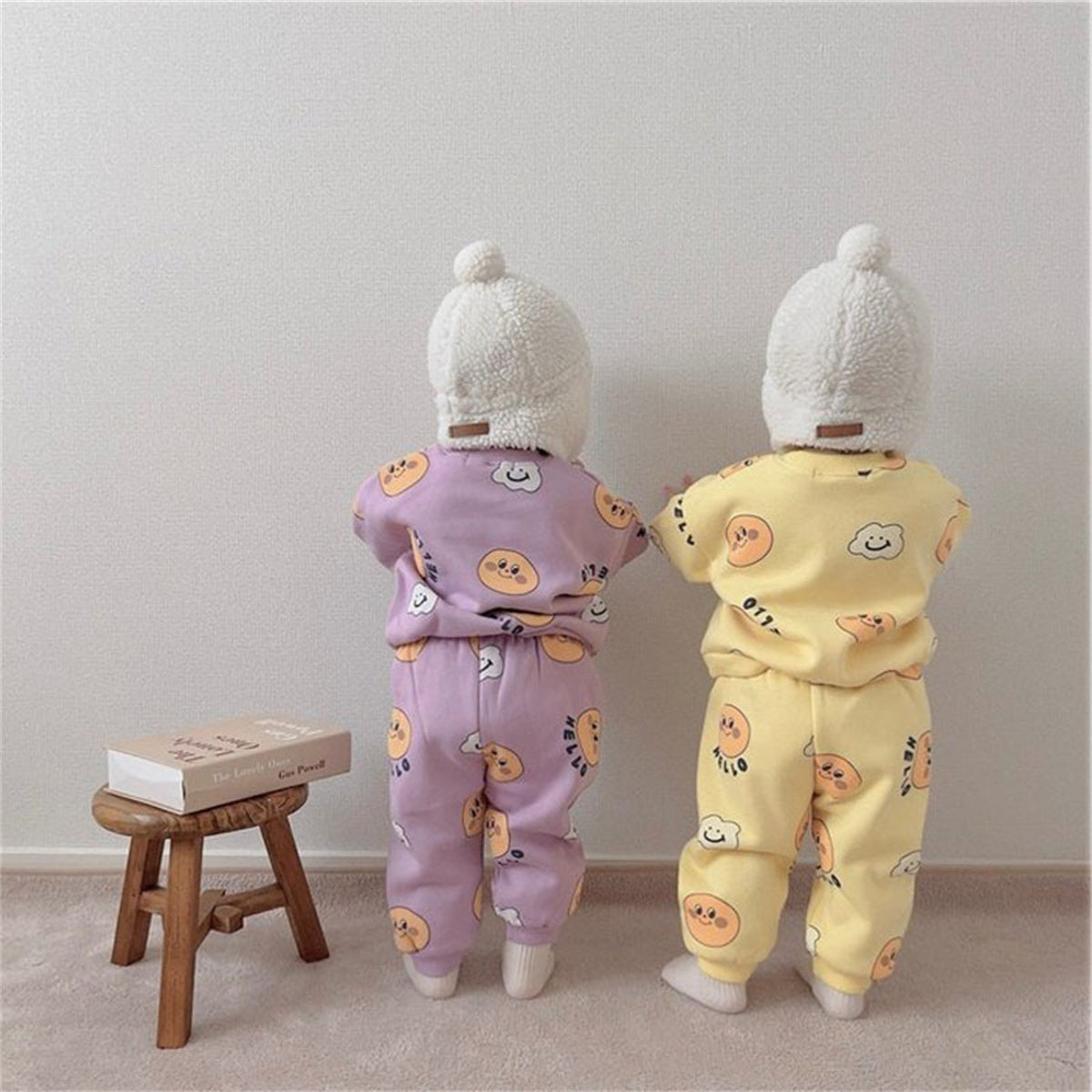 Baby Thickened Pants Set Two-Piece Cartoon Printed Sweater Set