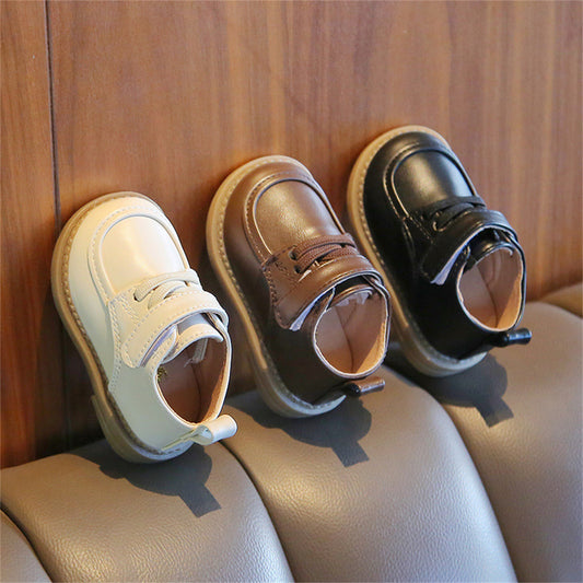 Children's solid color Velcro soft-soled leather shoes