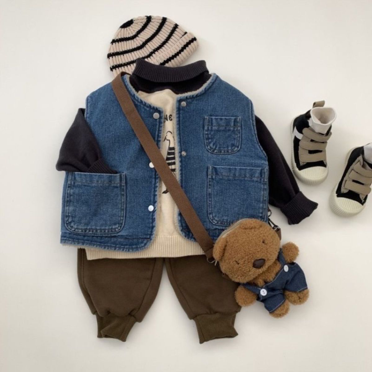 Autumn and winter double-sided velvet thickened denim vest jacket for boys and girls