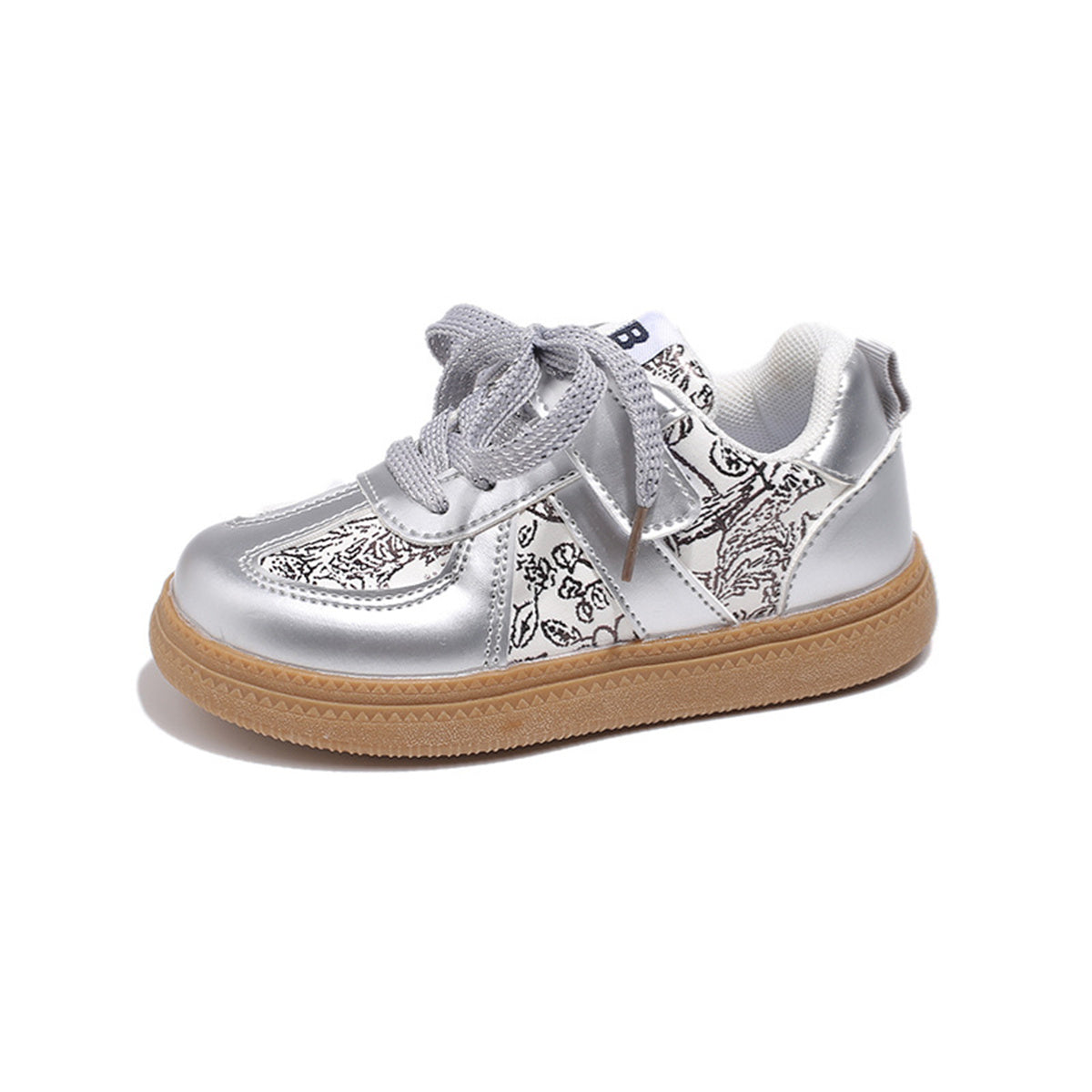 Medium and large girls' leather exquisite print temperament low-top sneakers