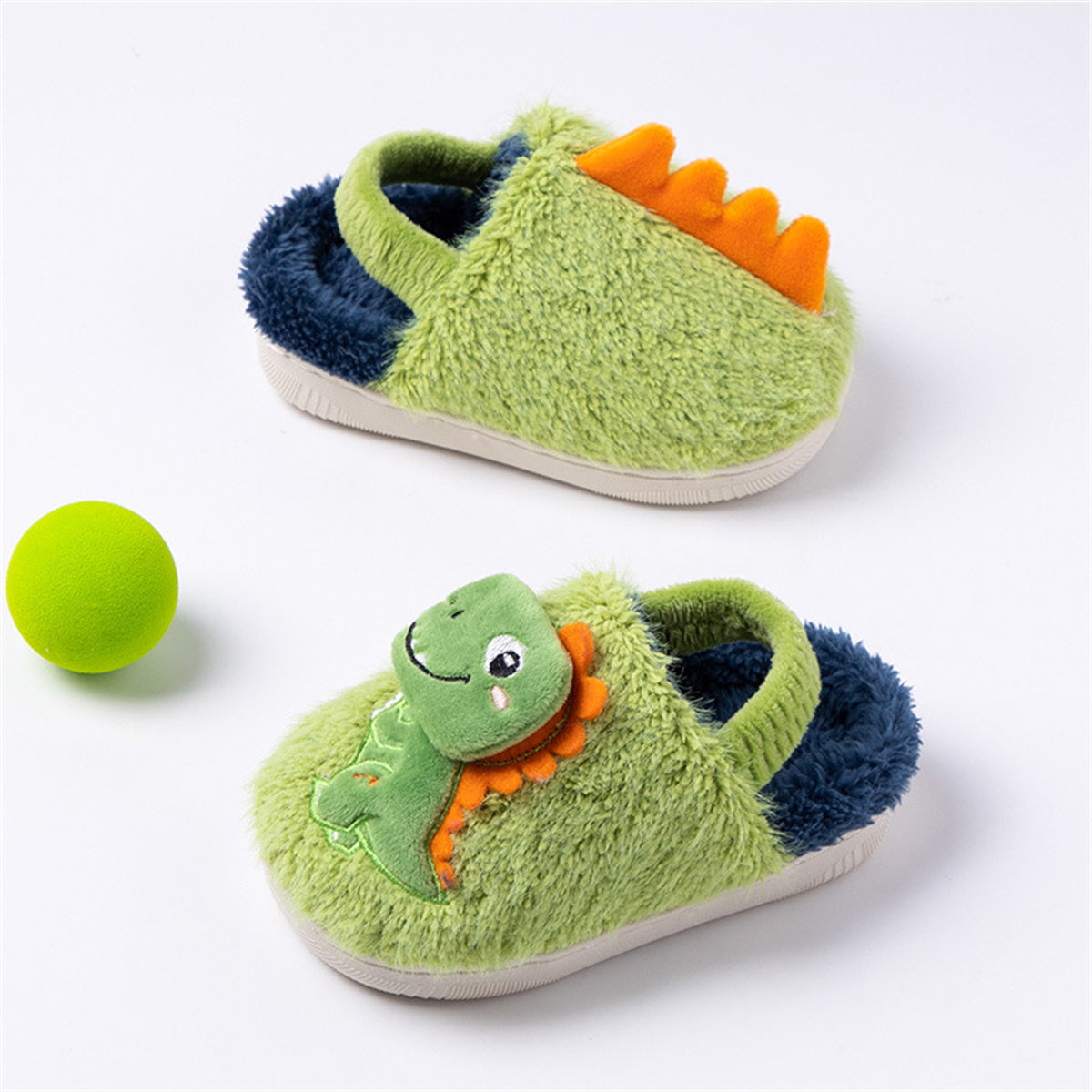 Children's autumn and winter cute dinosaur doll warm elastic back strap cotton slippers