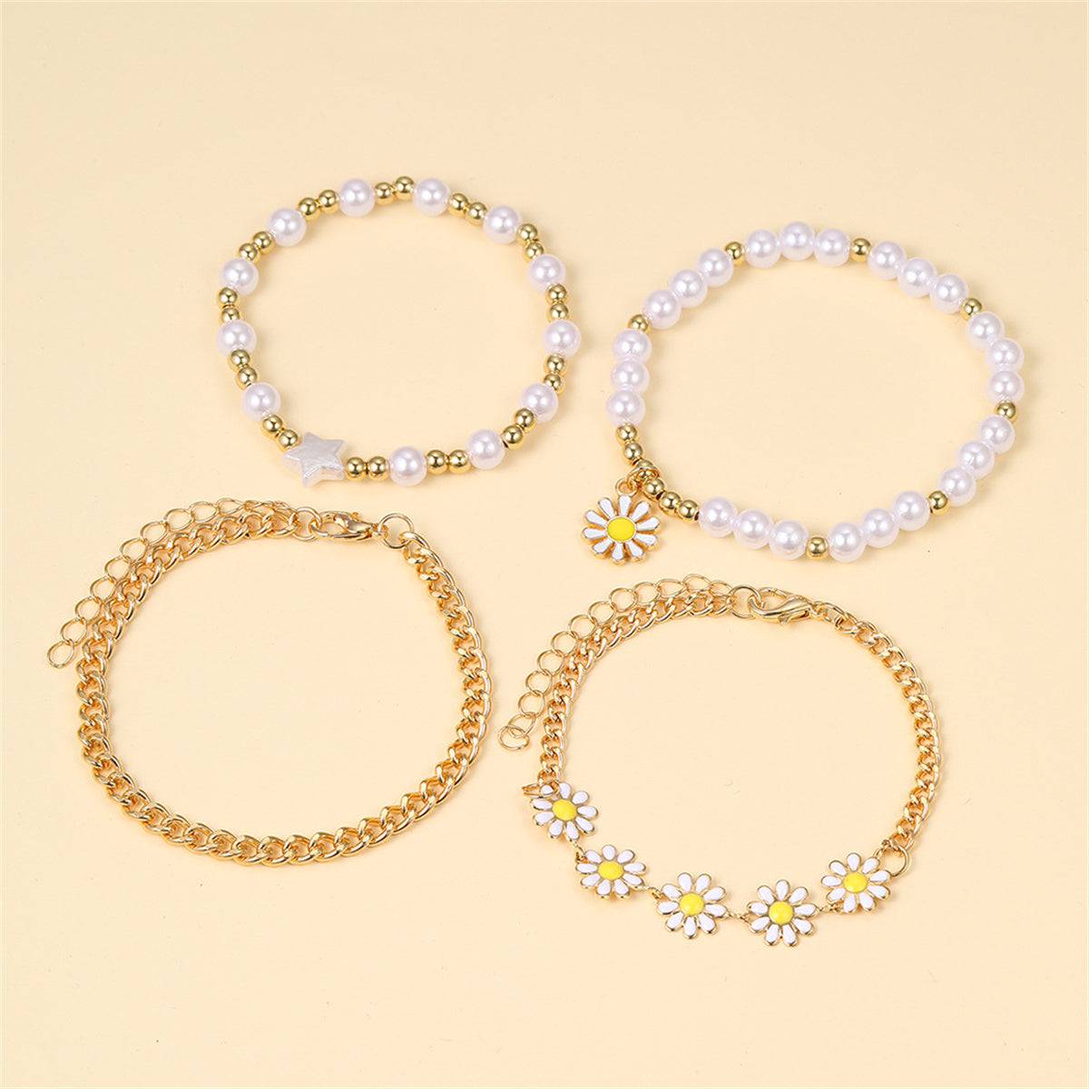 Adult 4-pack pearl daisy bracelet set