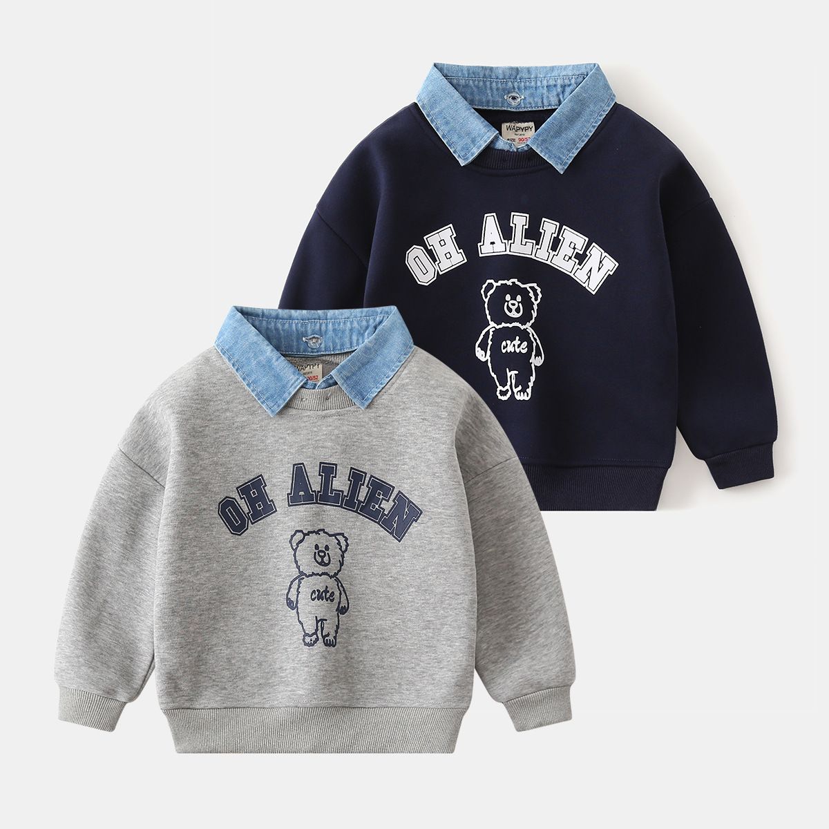 Children's fake two-piece sweatshirt new style children's clothing boys detachable collar fashionable sweatshirt baby top