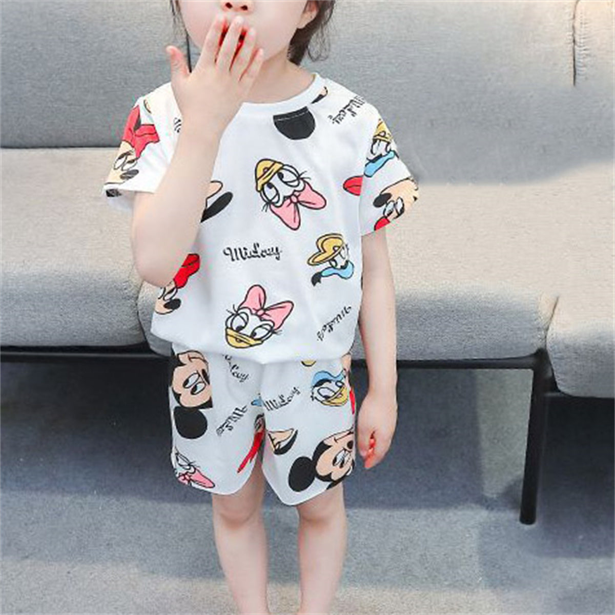 2024 New Summer Cartoon Print 2-piece Short-sleeved T-shirt Home Daily Universal Set