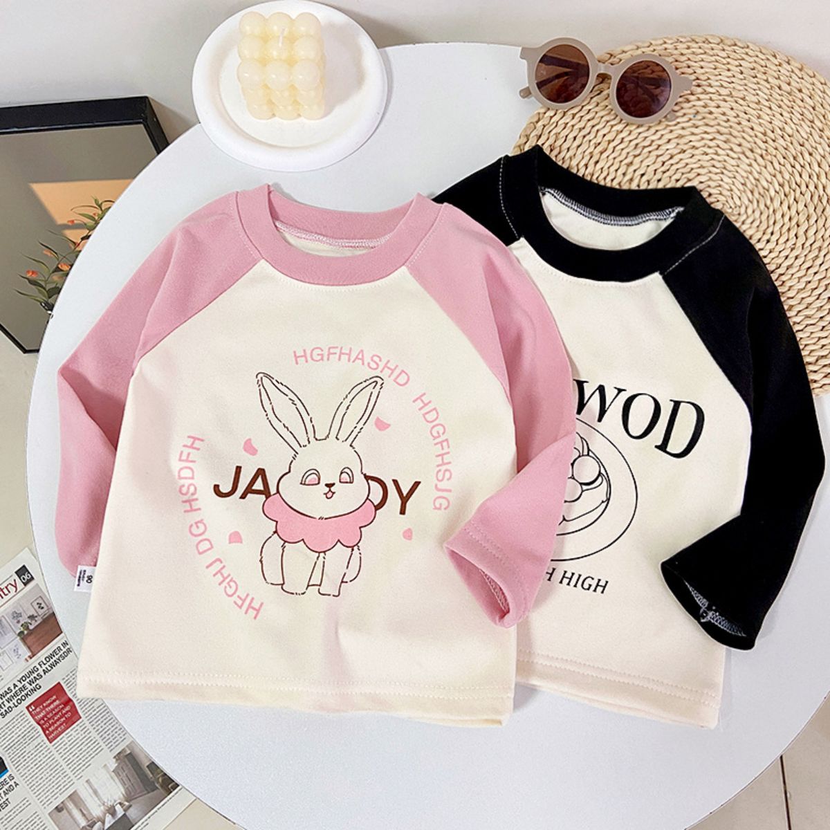 Spring and autumn loose long-sleeved girls' tops with low collar boys' sweatshirts children's German fleece bottoming shirt