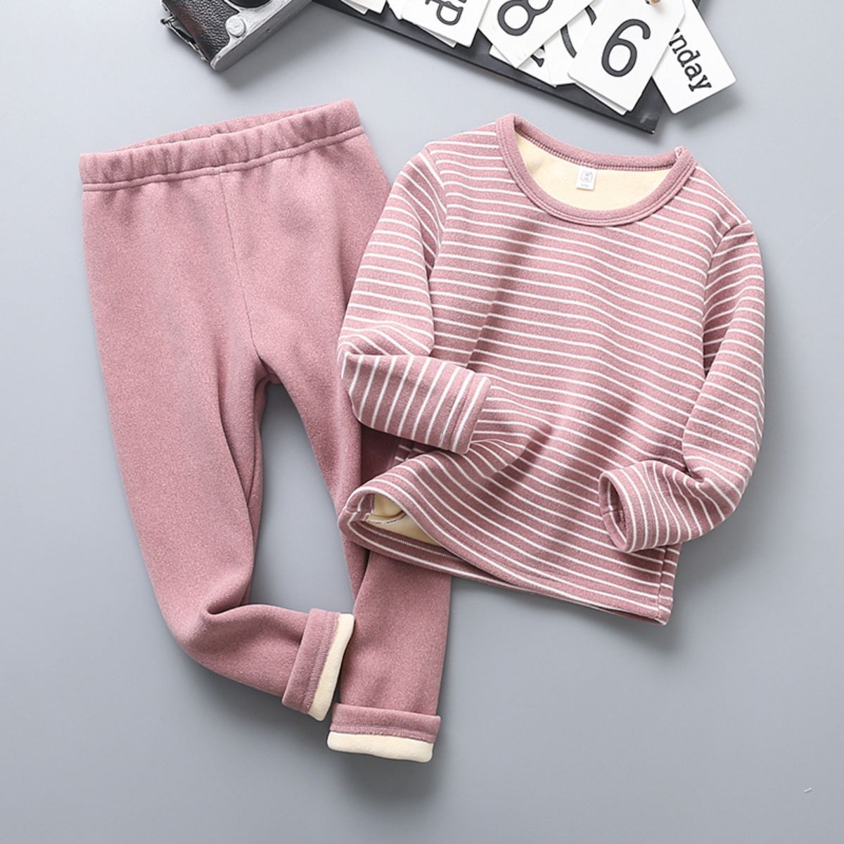 Autumn and winter children's velvet thickened striped pajamas home clothes