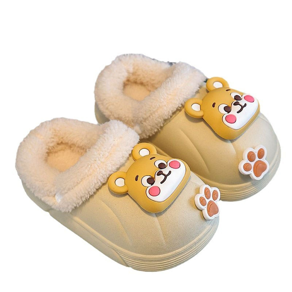 Winter waterproof plush 3D cartoon bear pattern cotton slippers for boys and girls