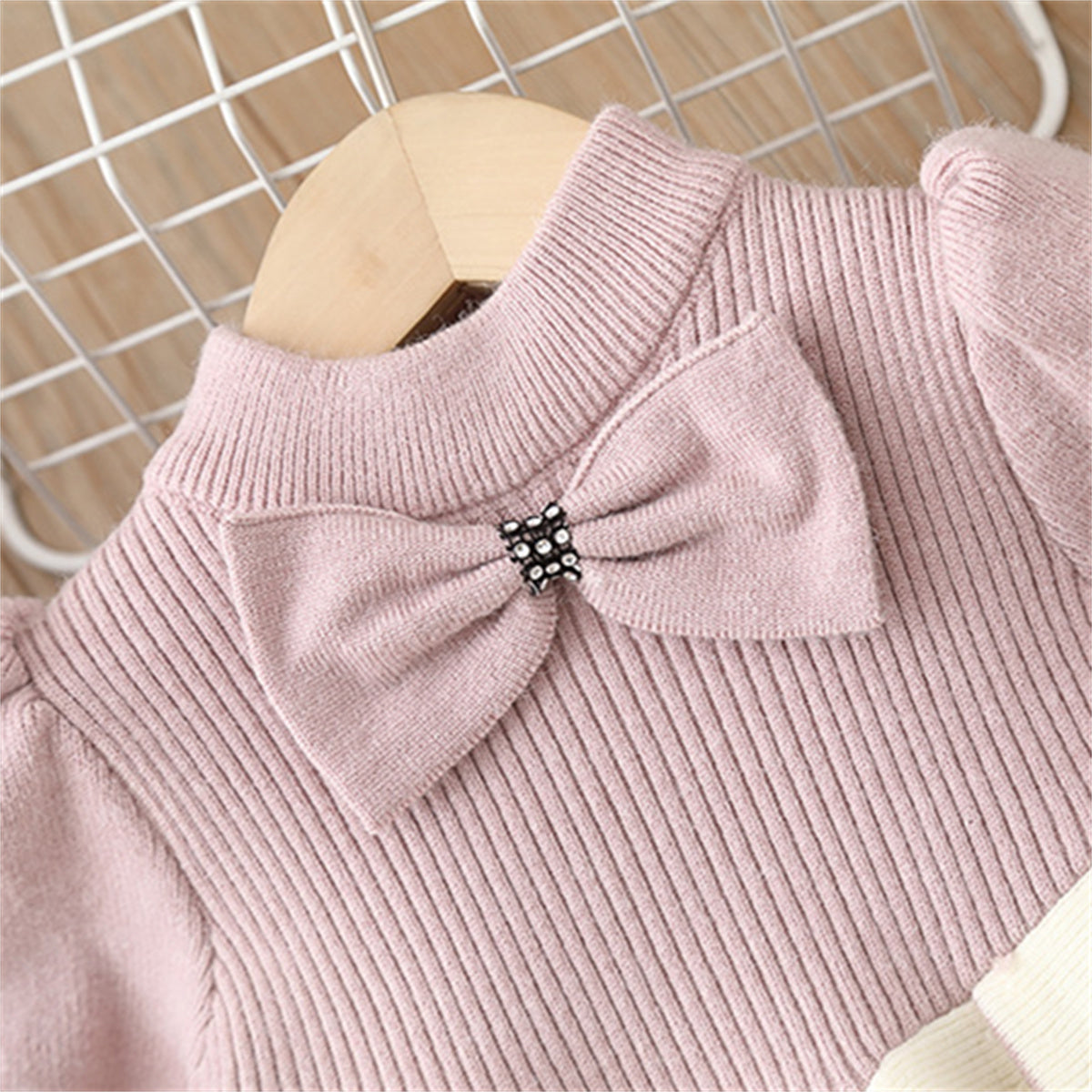 Girls sweater dress children's sweater knitted long skirt autumn and winter new bow small fragrance style sweet princess skirt