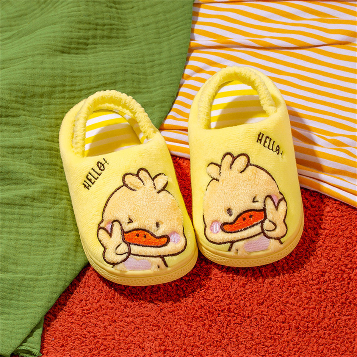 Children's and boys' autumn and winter cute animal print warm elastic ankle-capped cotton slippers