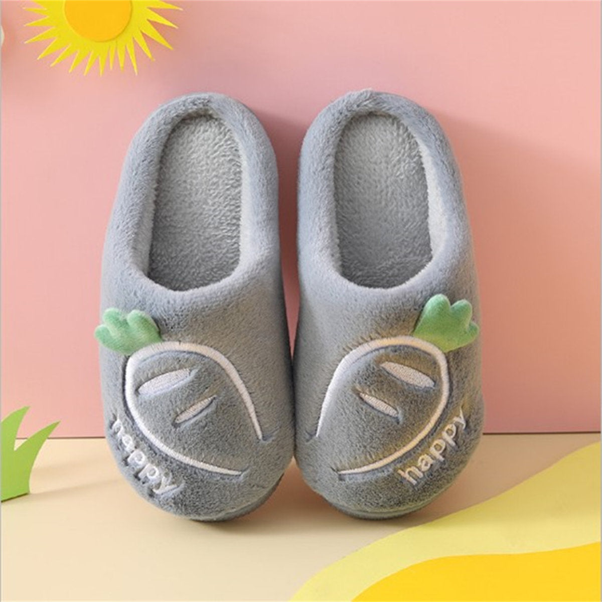 Cute carrot pattern warm cotton slippers for boys and girls in autumn and winter