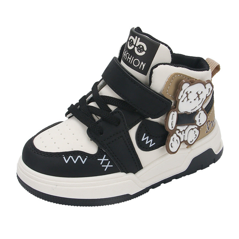 Three-dimensional bear simple urban style high-top sneakers for middle and large children and boys