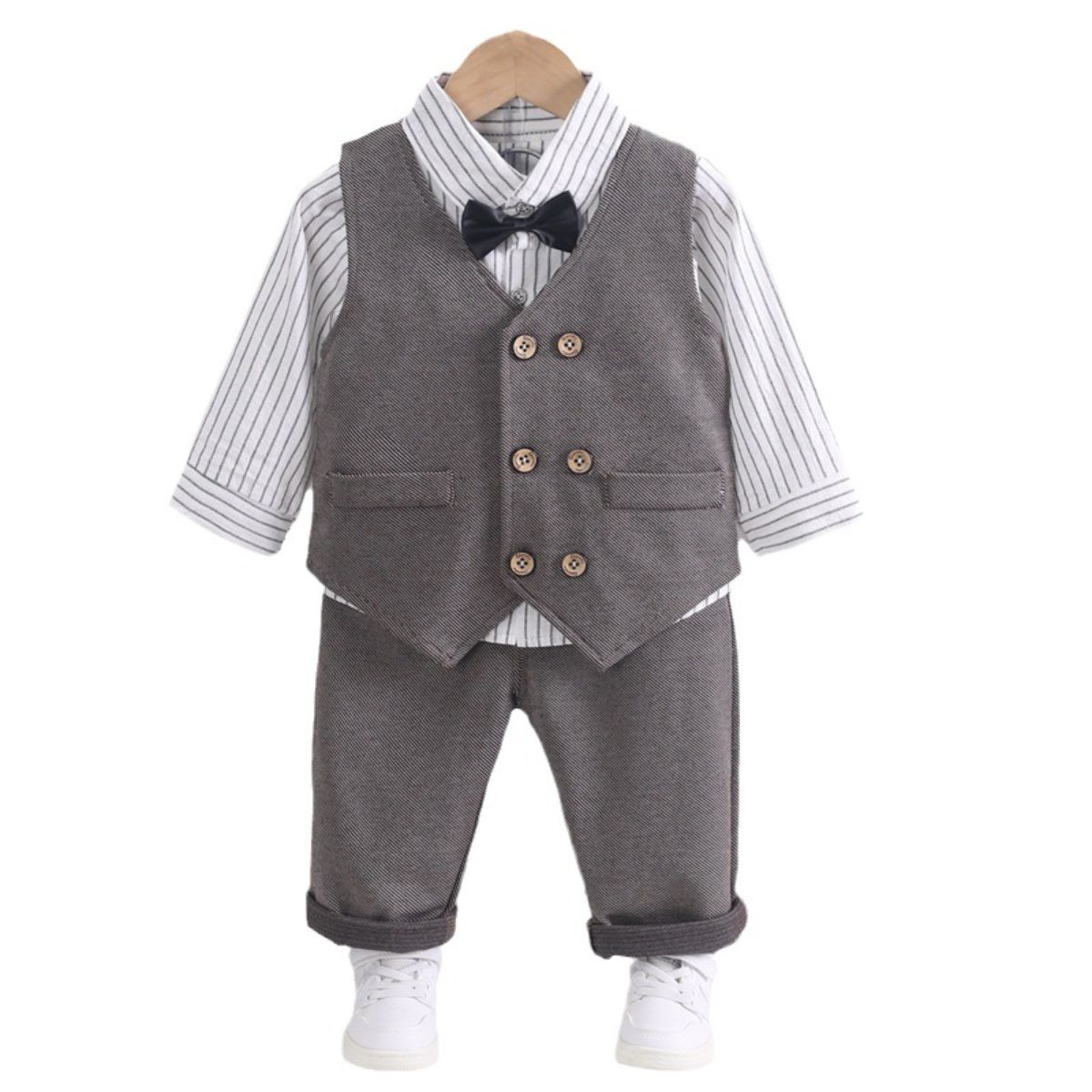 Baby boy spring and autumn clothes baby suit set 3-piece gentleman dress baby clothes striped shirt