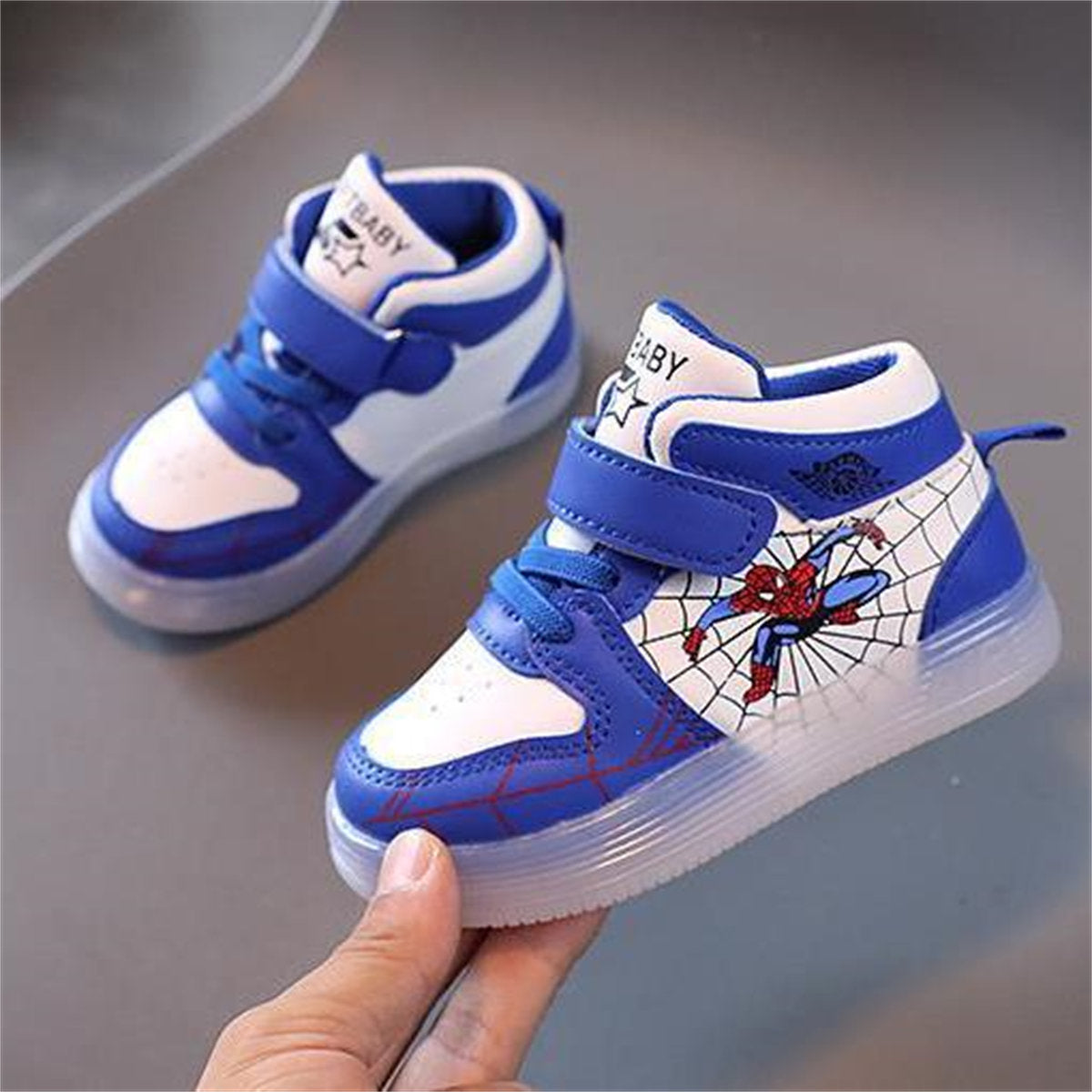 Cool Spider-Man soft-soled luminous LED soft-soled warm high-top sneakers for little boys