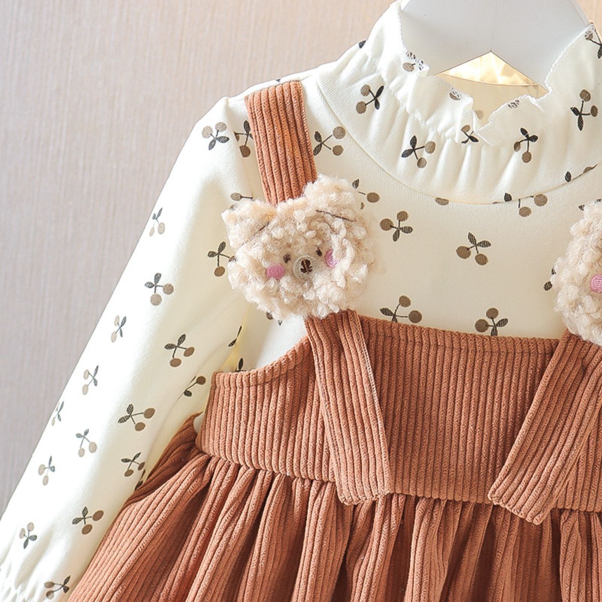 Girls Spring and Autumn Dress Fake Two-piece Set New Children's Corduroy Little Girl Princess Skirt