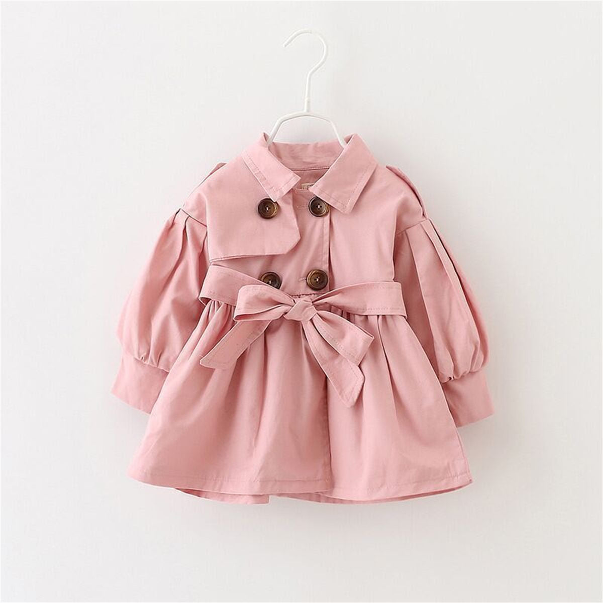 Girls' lapel solid color long sleeve windbreaker