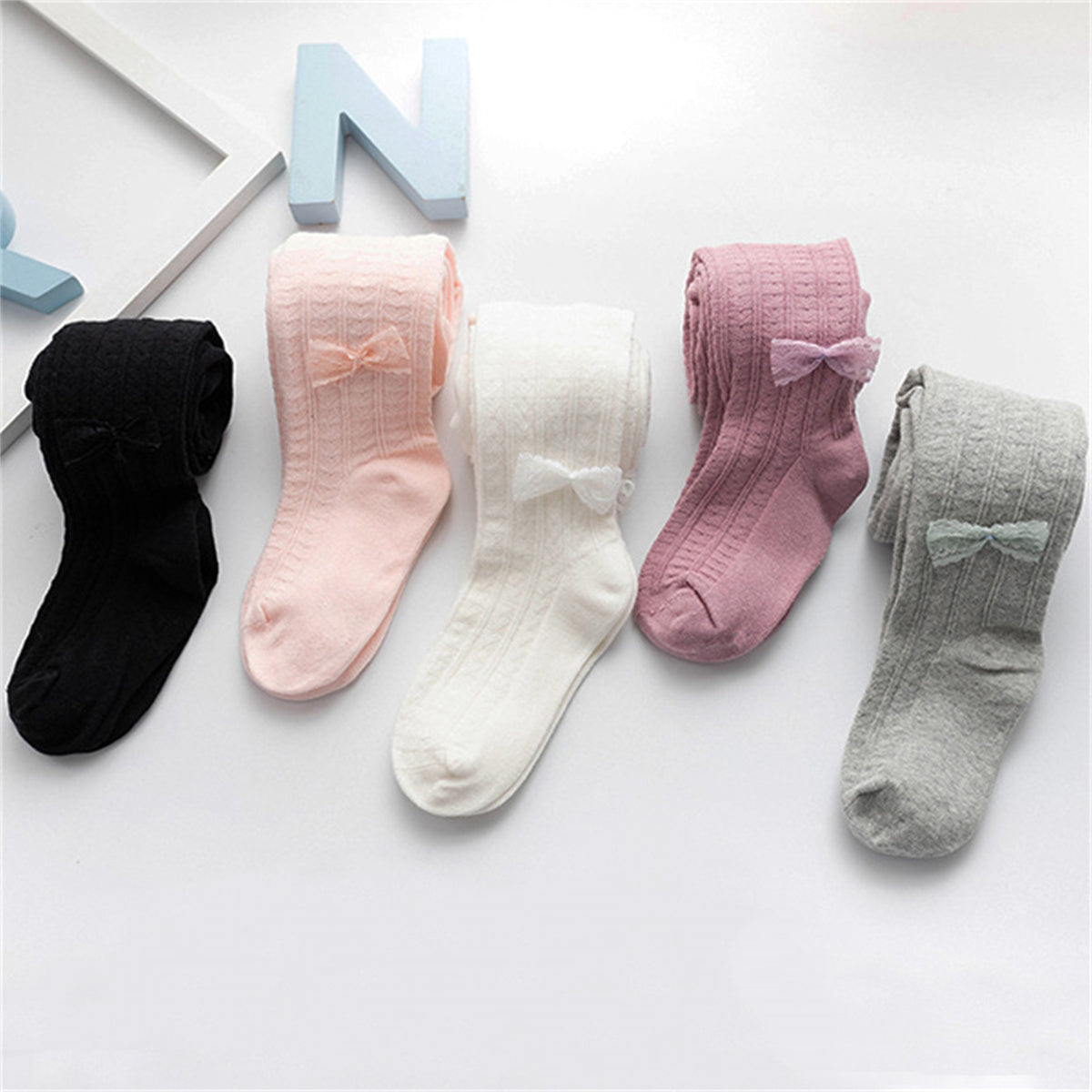 Baby Girl Bowknot Solid Color Footless Leggings Tights