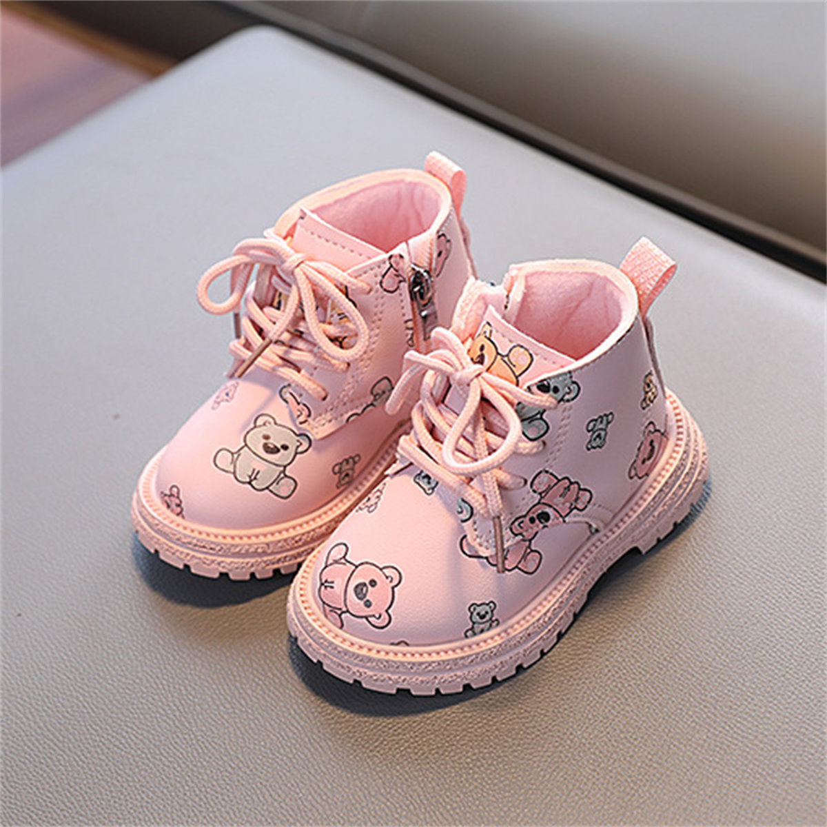 Children's and girls' autumn and winter plus velvet cartoon bear waterproof and non-slip Martin boots