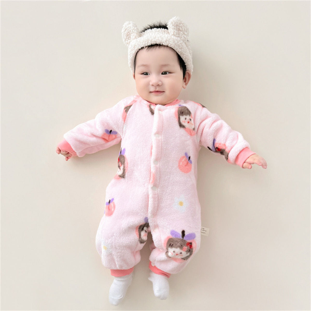 Newborn baby flannel thick warm coral fleece jumpsuit