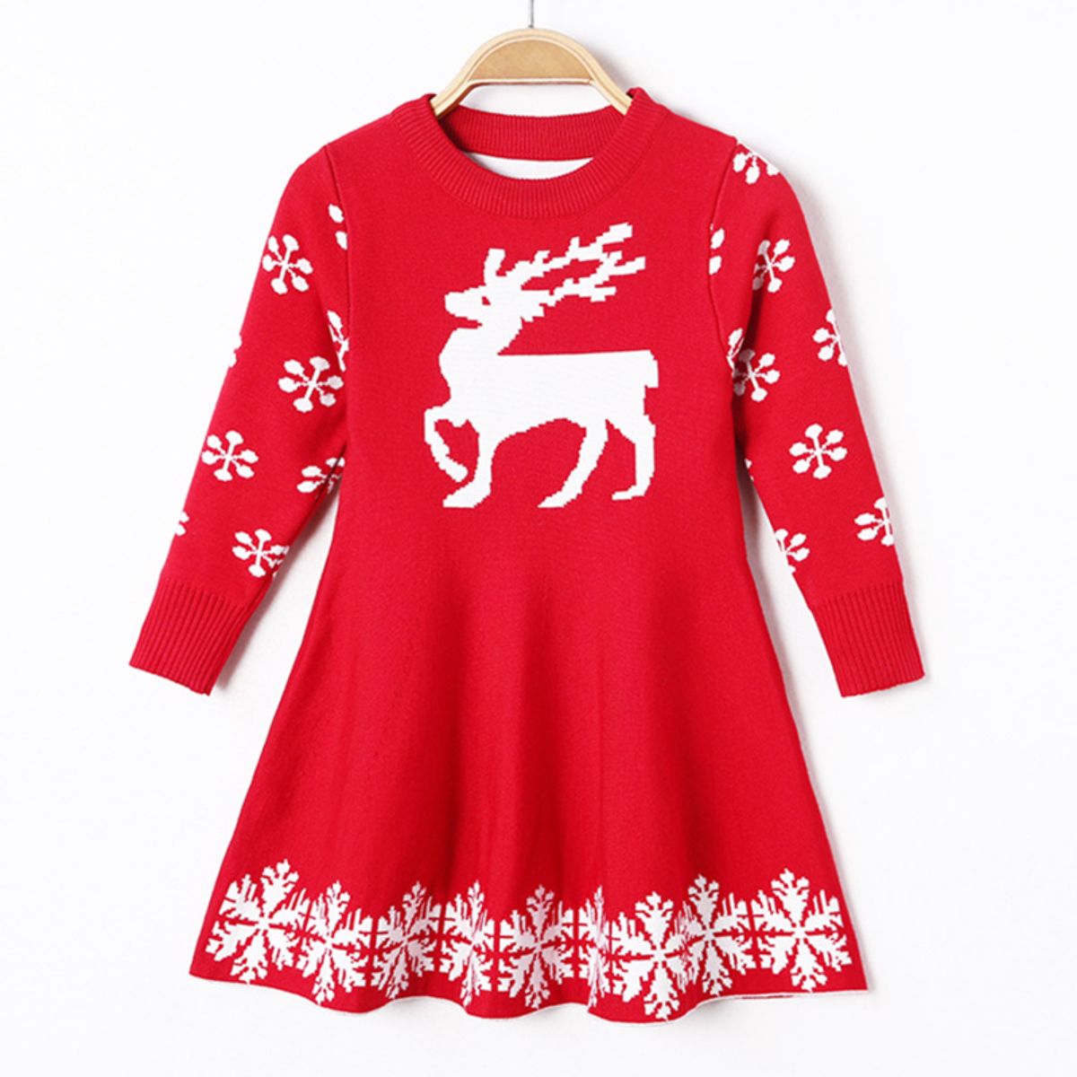 Girls Christmas Children&#39;s Sweater Deer Jacquard Dress