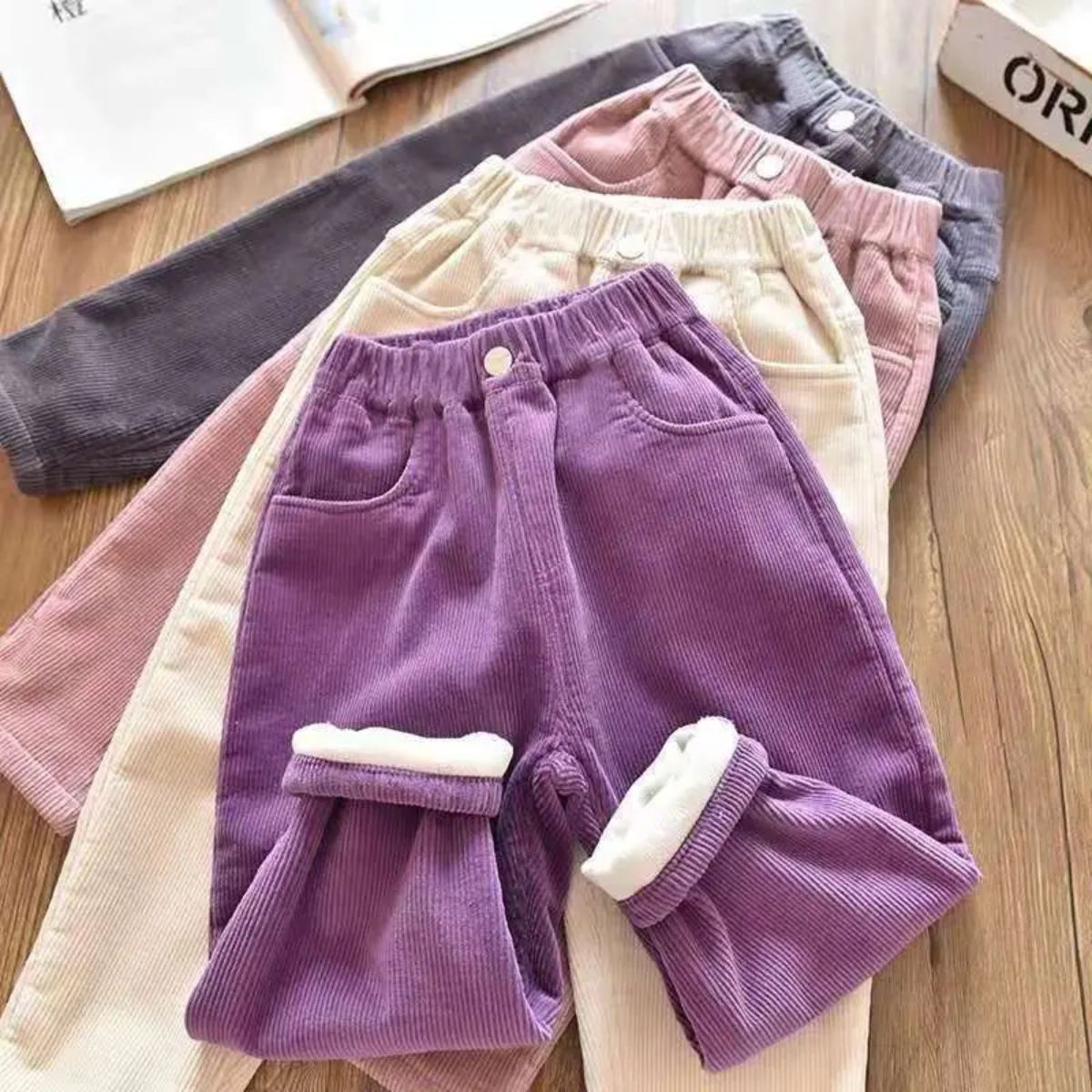 Girls autumn and winter thickened corduroy pants