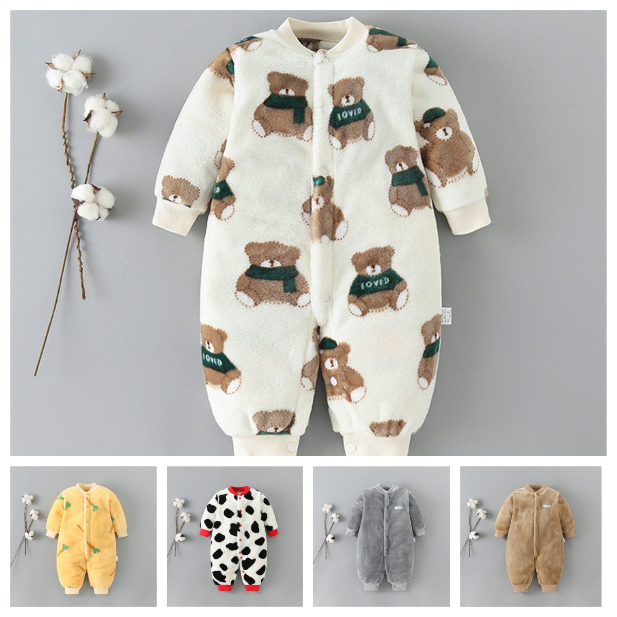 Baby spring autumn winter thickened flannel warm jumpsuit