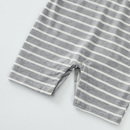 Striped lapel patch romper