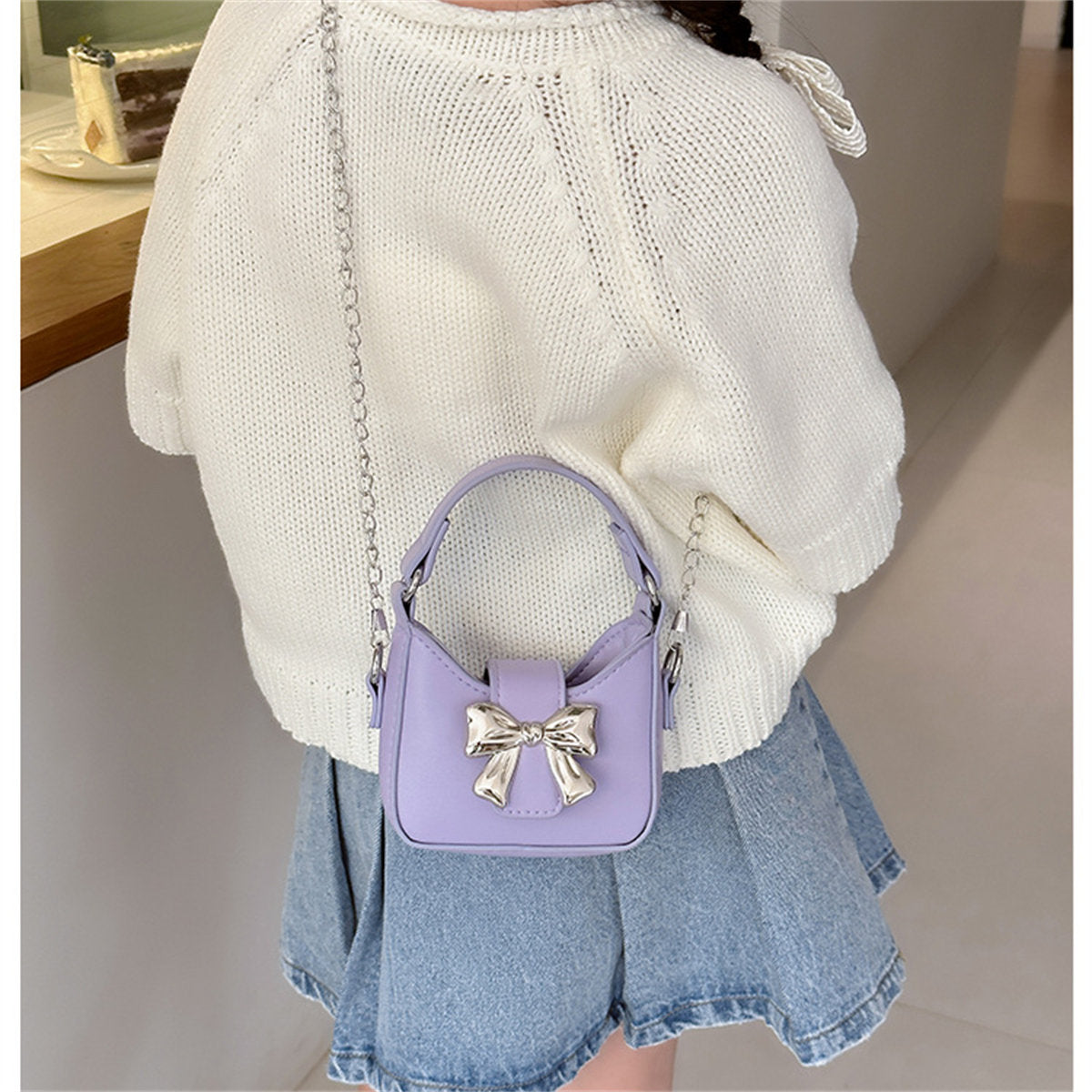 Children's Candy Color Bow Mini Handbag Parent-child Chain Crossbody Bag Lipstick Bag