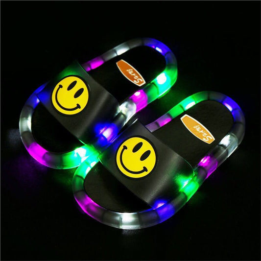 Cute smiley face pattern luminous crystal flip flops for kids and boys