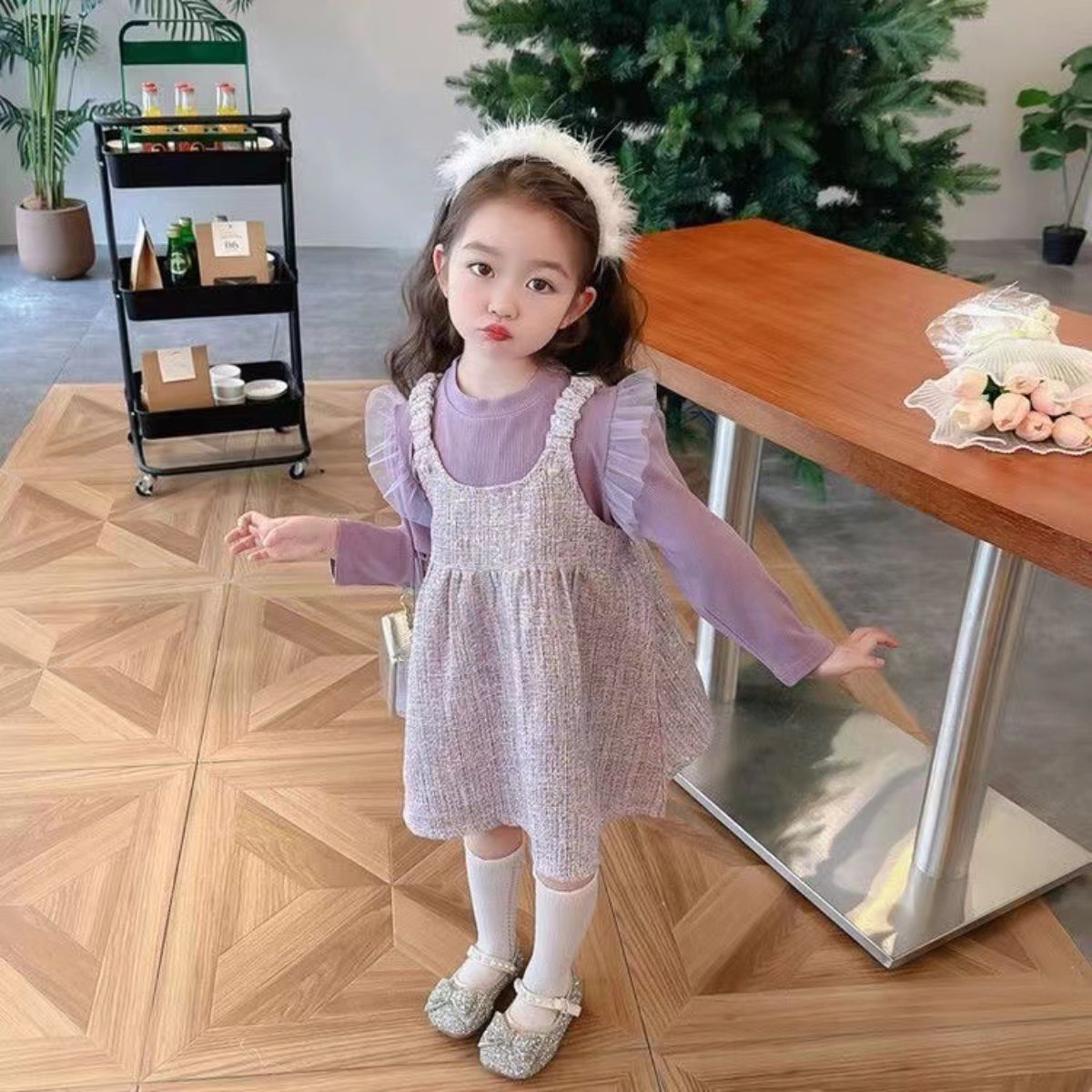 Girls Spring and Autumn Long Sleeve New Children's Skirt Autumn Baby Princess Fake Two-piece Girls Dress