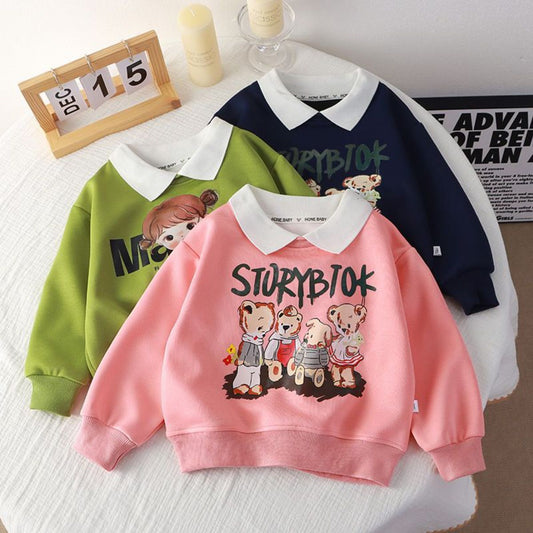 New Polo Neck Children's Sweatshirt Boys Girls Loose Tops Girls Casual Bottoming Shirt Children's Clothing