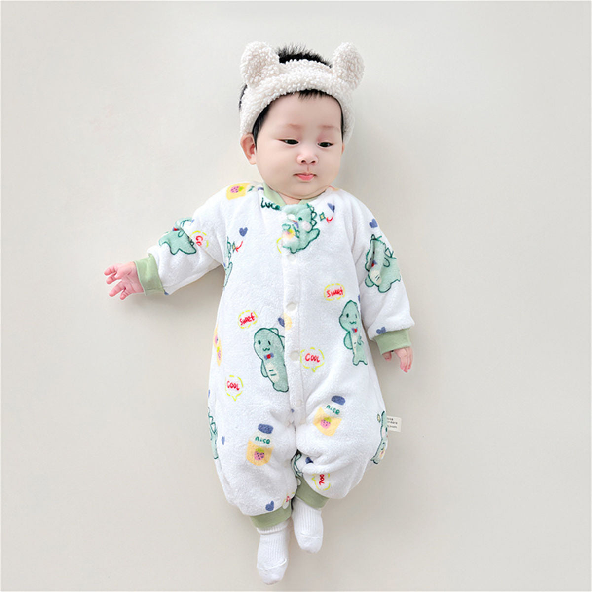 Newborn baby flannel thick warm coral fleece jumpsuit