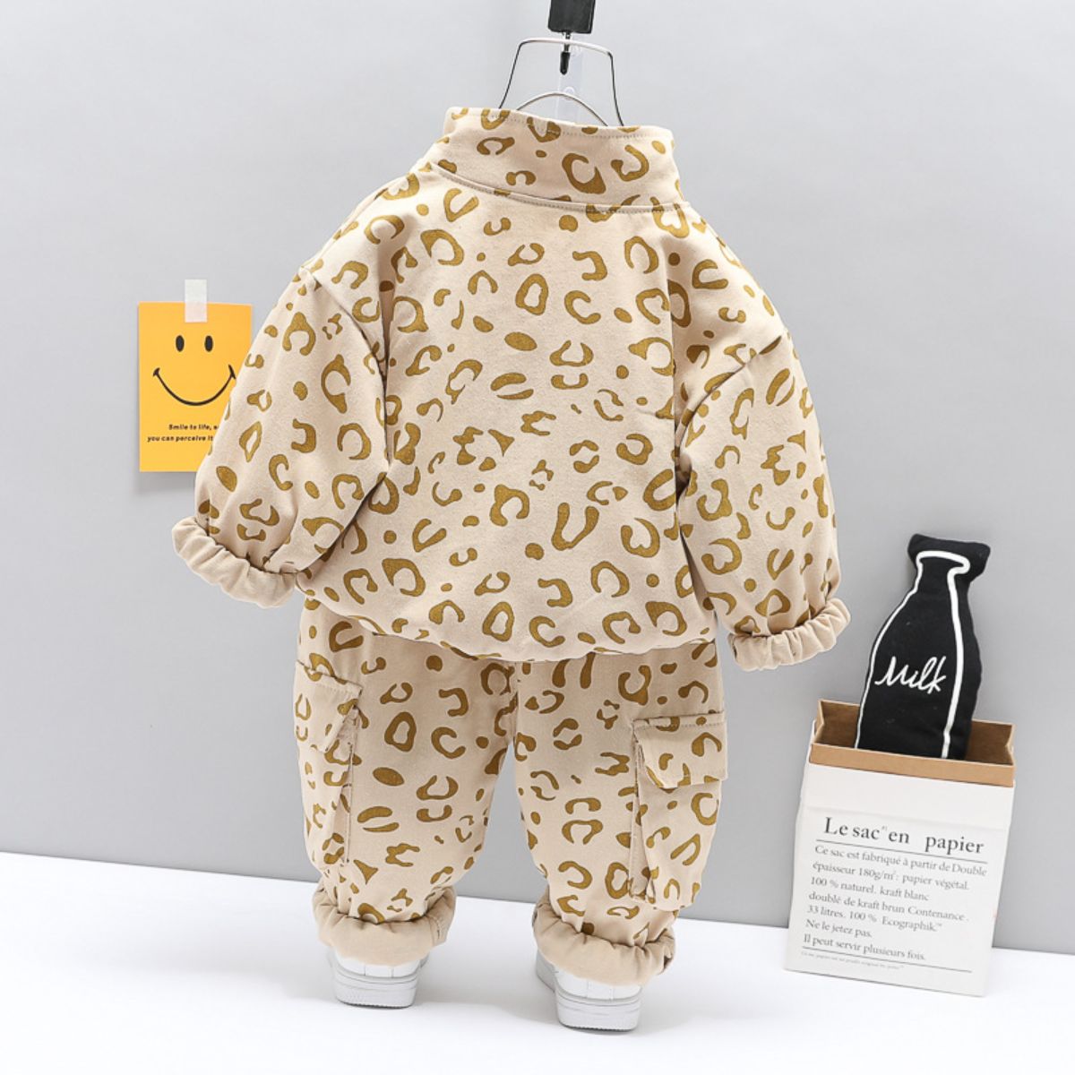 Leopard print two-piece boys&#39; sports suit