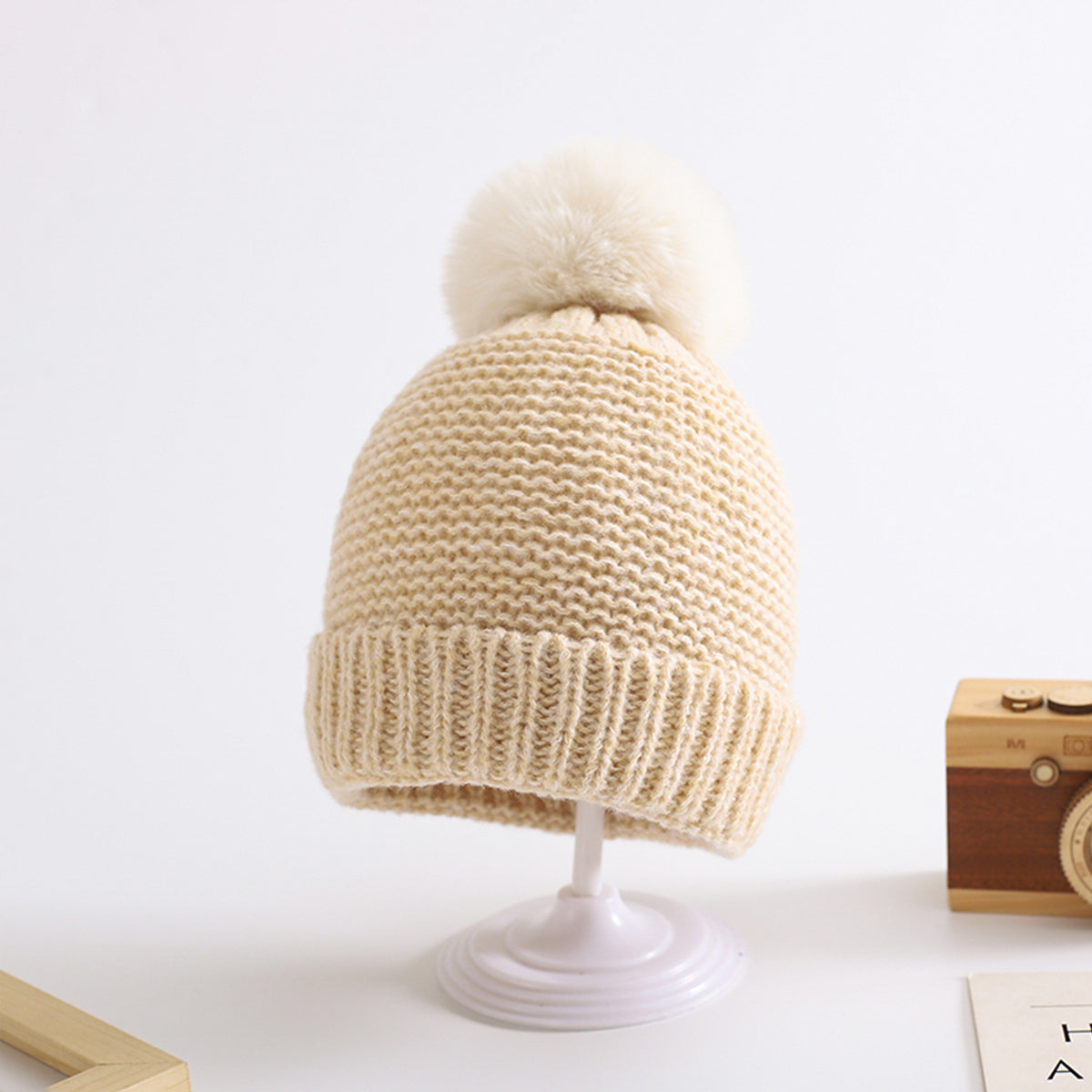 Children's fur ball hat and neck set