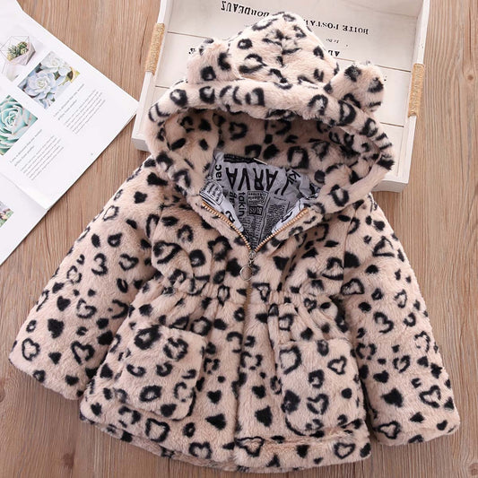 Autumn and winter new arrival girls cartoon cow fur coat children's hooded warm coat