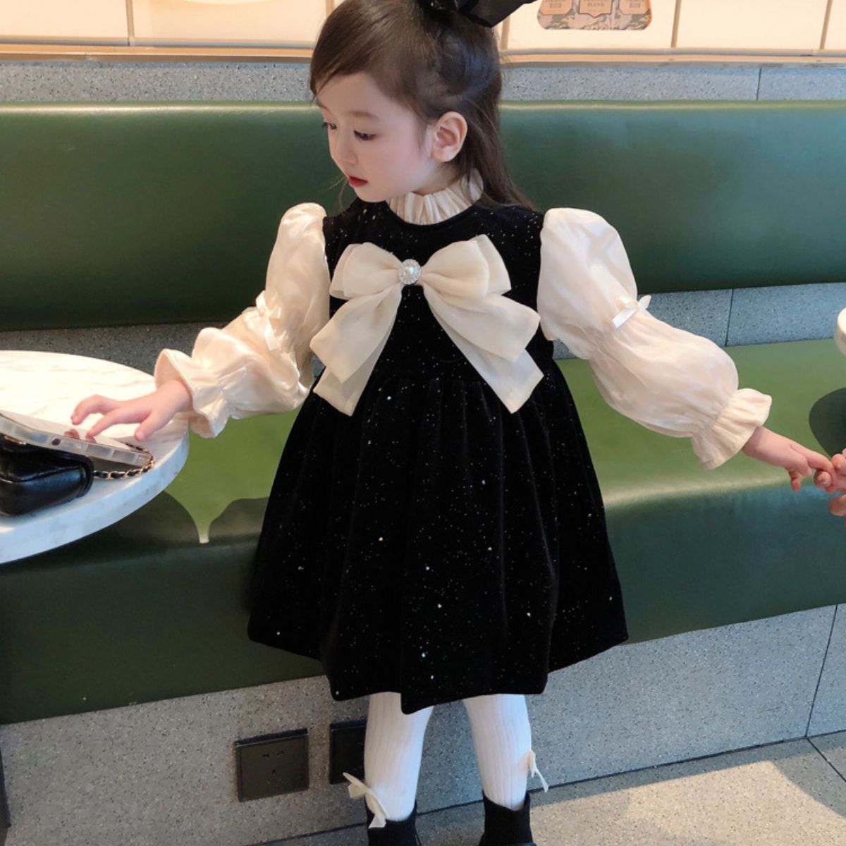 Girls Spring and Autumn Dress Children's Clothing New Black Baby Girls Children's Spring Princess Dress