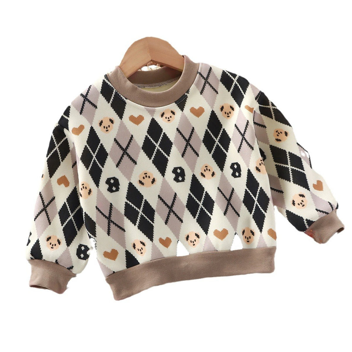 Baby boys and girls long sleeve pullover bottoming shirt plus velvet thickened sweatshirt