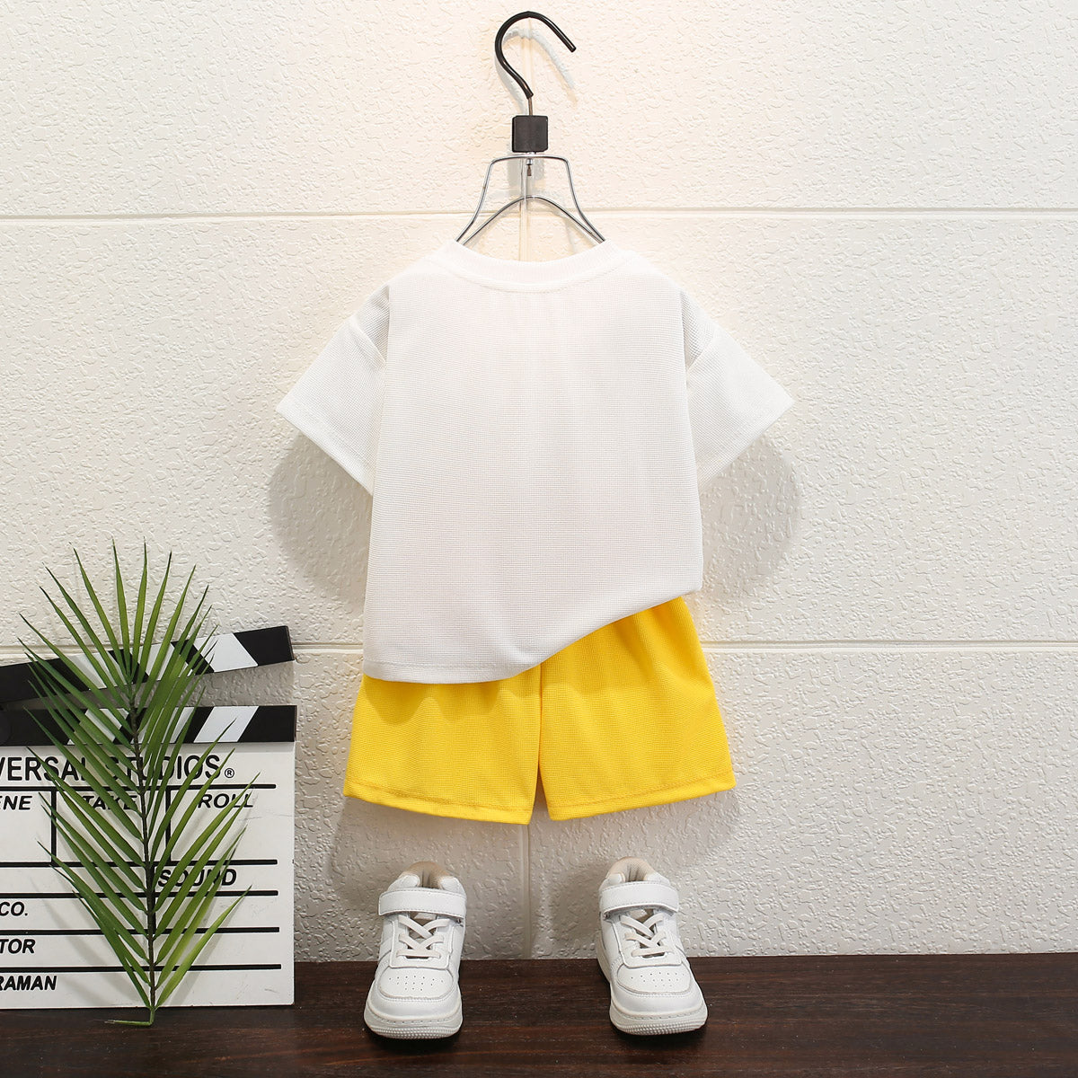 New style children's clothing summer children's leisure suit loose clothes boys short-sleeved waffle baby summer