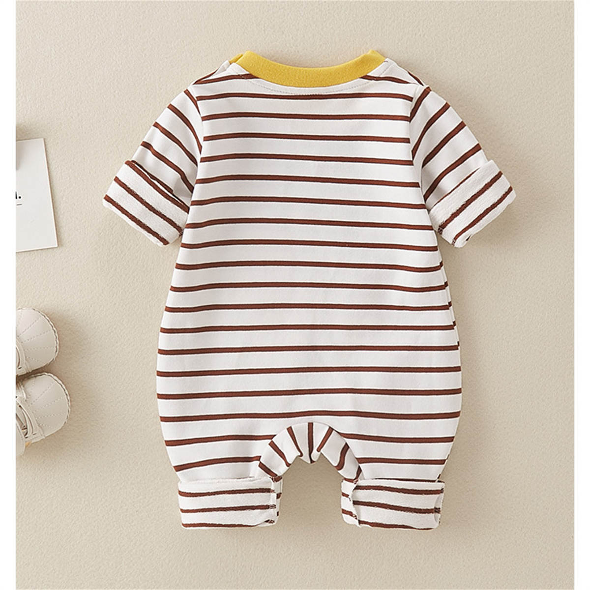 Autumn newborn pure cotton single layer comfortable cartoon striped romper