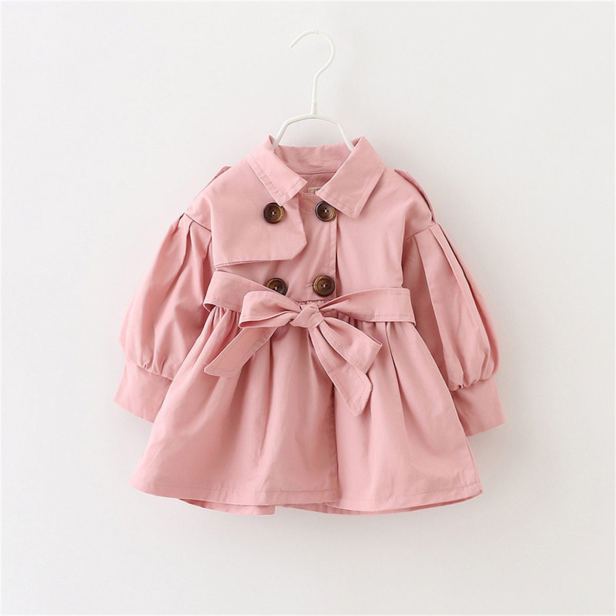 Girls' lapel solid color long sleeve windbreaker