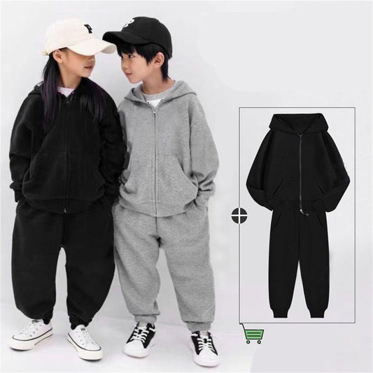 Solid color hooded cardigan sweatshirt suit sports suit two-piece set