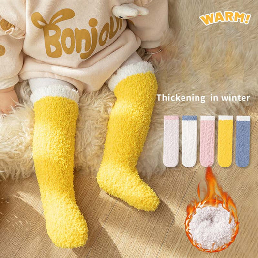 Infant and toddler coral fleece socks autumn and winter thickened velvet floor crawling socks long socks