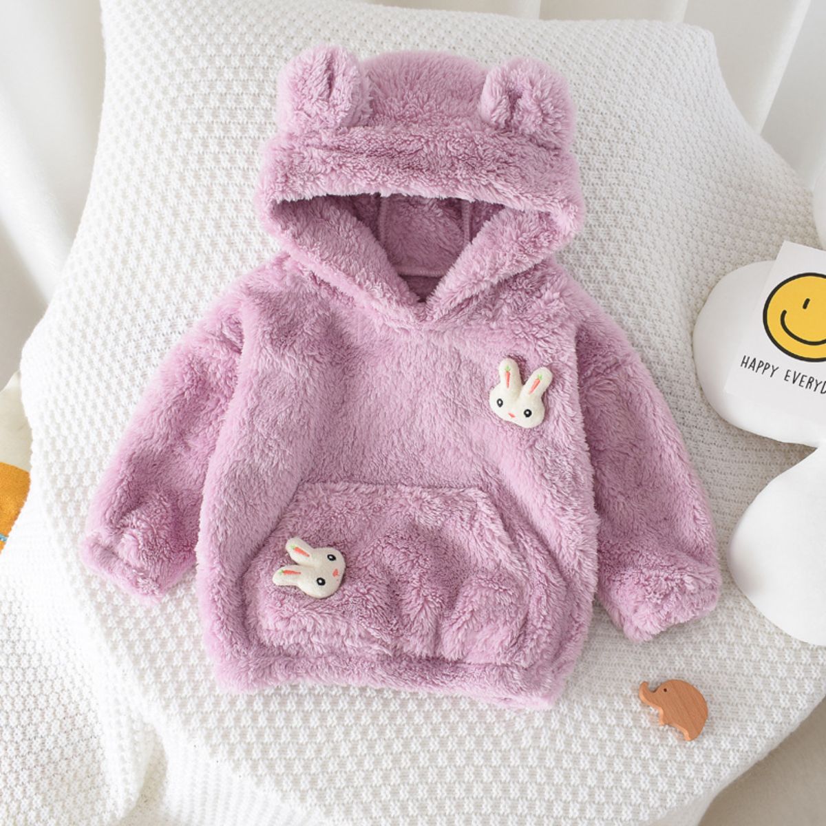 Children's hooded jacket autumn and winter baby plus velvet sweater girl's outdoor top cotton coat fleece sweater new style