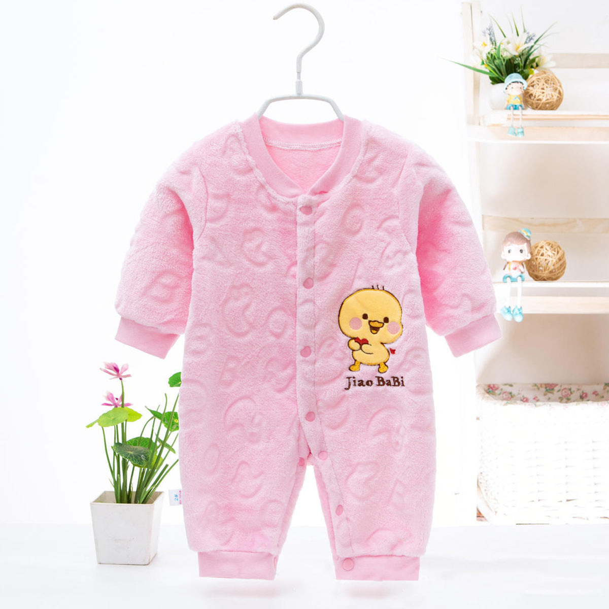 Infant and toddler jumpsuit coral fleece pajamas autumn and winter cute baby baby thick warm romper home crawling clothes