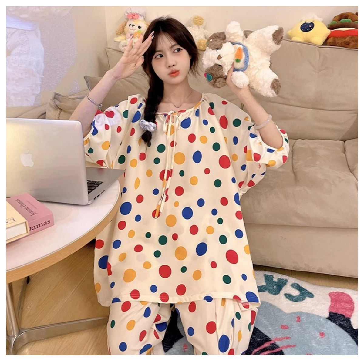 Colorful polka dot loose pajamas and home wear set