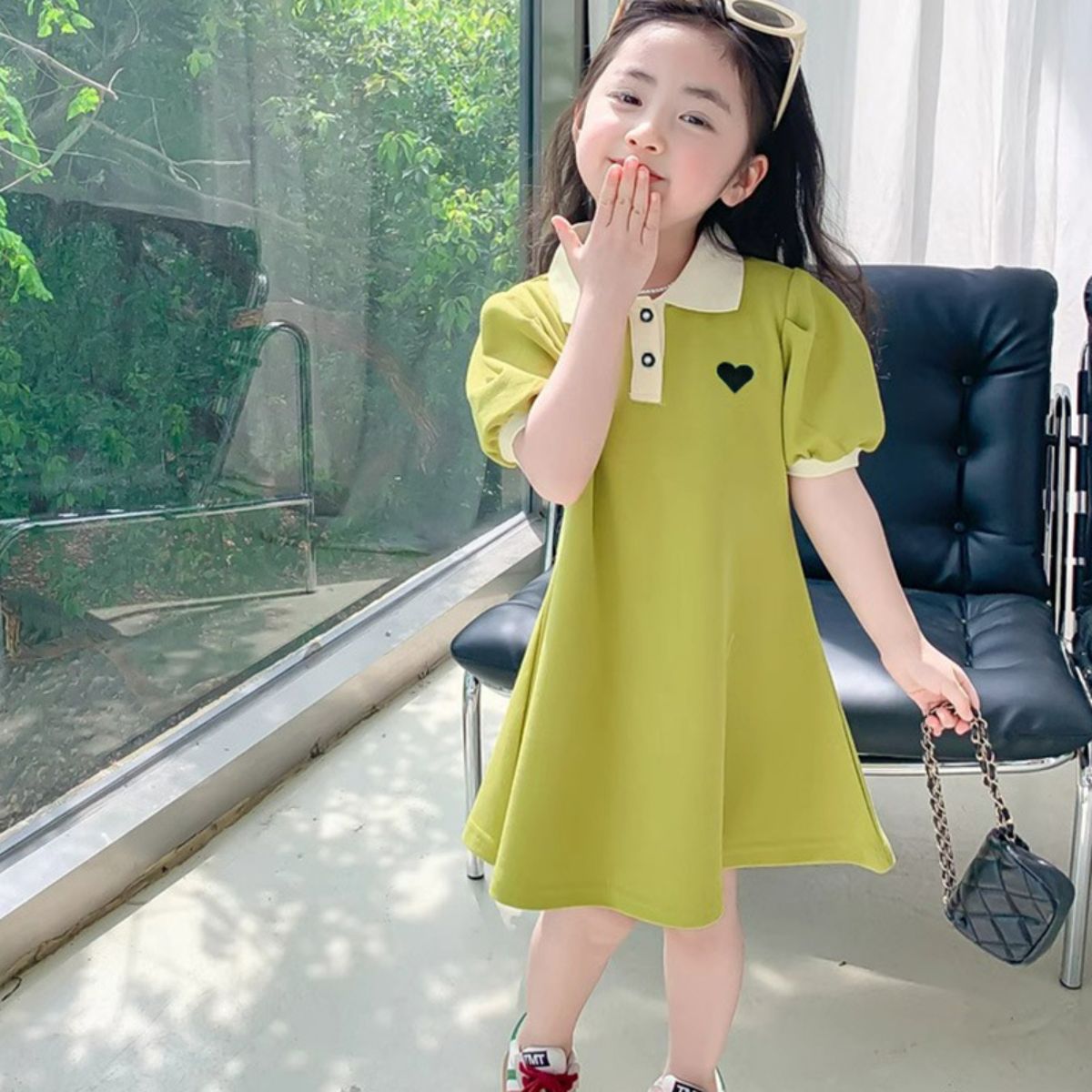 Girls Princess Dress Summer Dress POLO Dress Children's Puff Sleeve Dress Thin Princess Dress