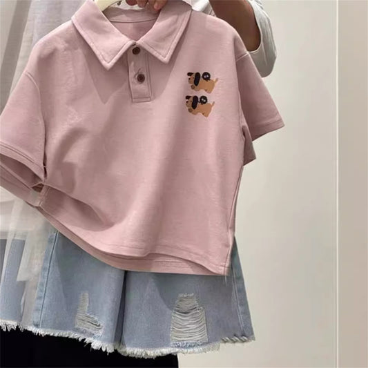 Children's clothing POLO collar short-sleeved T-shirt children's summer clothing little girl casual tops for middle and large children