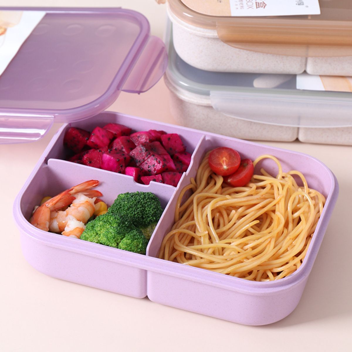 Wheat Straw Lunch Box Divided Lunch Box Microwave Heated Lunch Box Student Lunch Box with Spoon