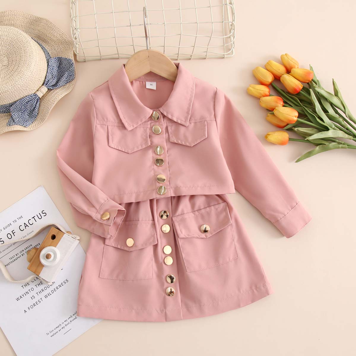 Girls autumn new long-sleeved tops and short skirts 2-piece suit